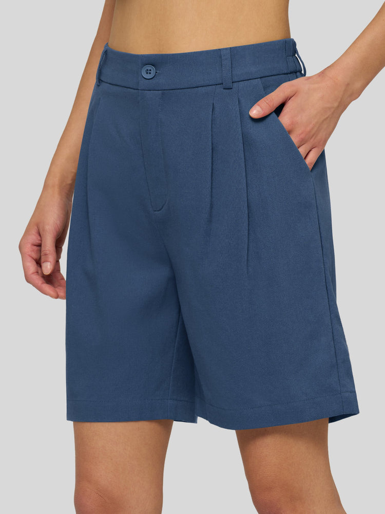 Willit Women's Pleated Linen Shorts 10 Inch -