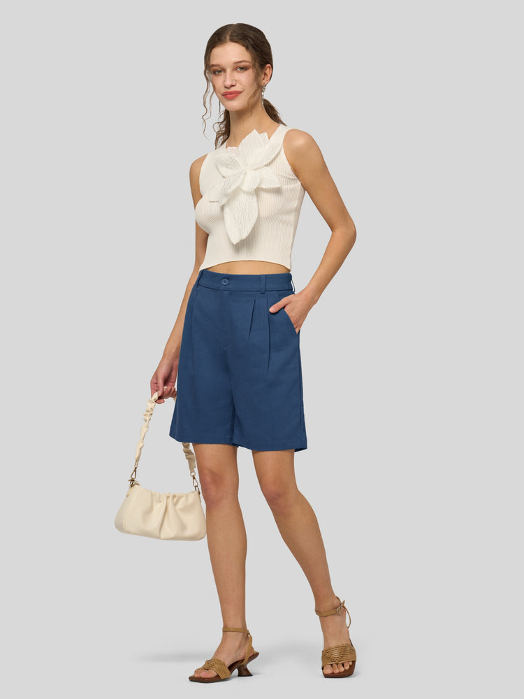Willit Women's Pleated Linen Shorts 10 Inch -