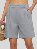 Willit Women's Pleated Linen Shorts 12 Inch 