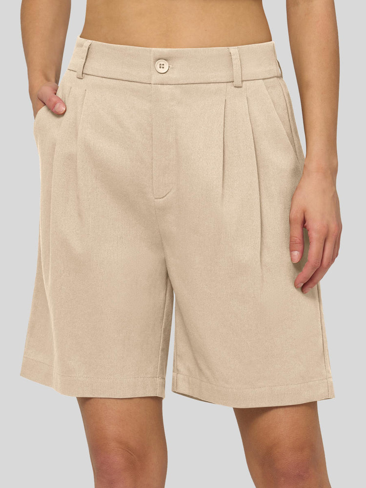 Willit Women's Pleated Linen Shorts 10 Inch 