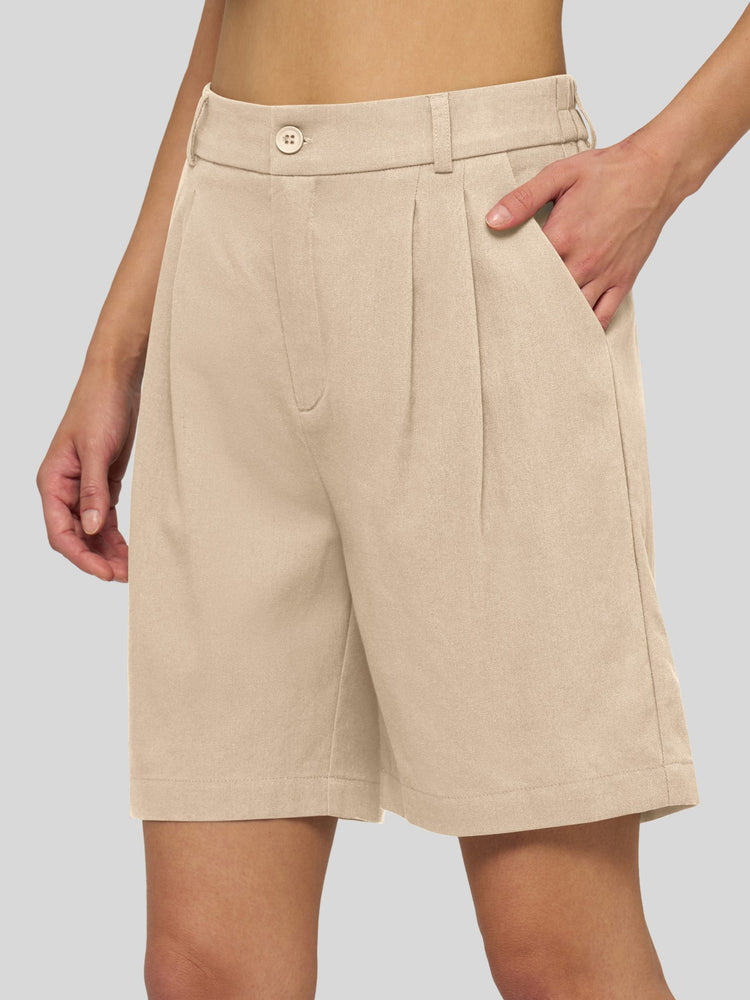 Willit Women's Pleated Linen Shorts 10 Inch -