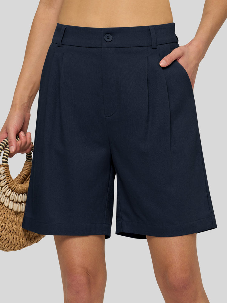 Willit Women's Pleated Linen Shorts 10 Inch 