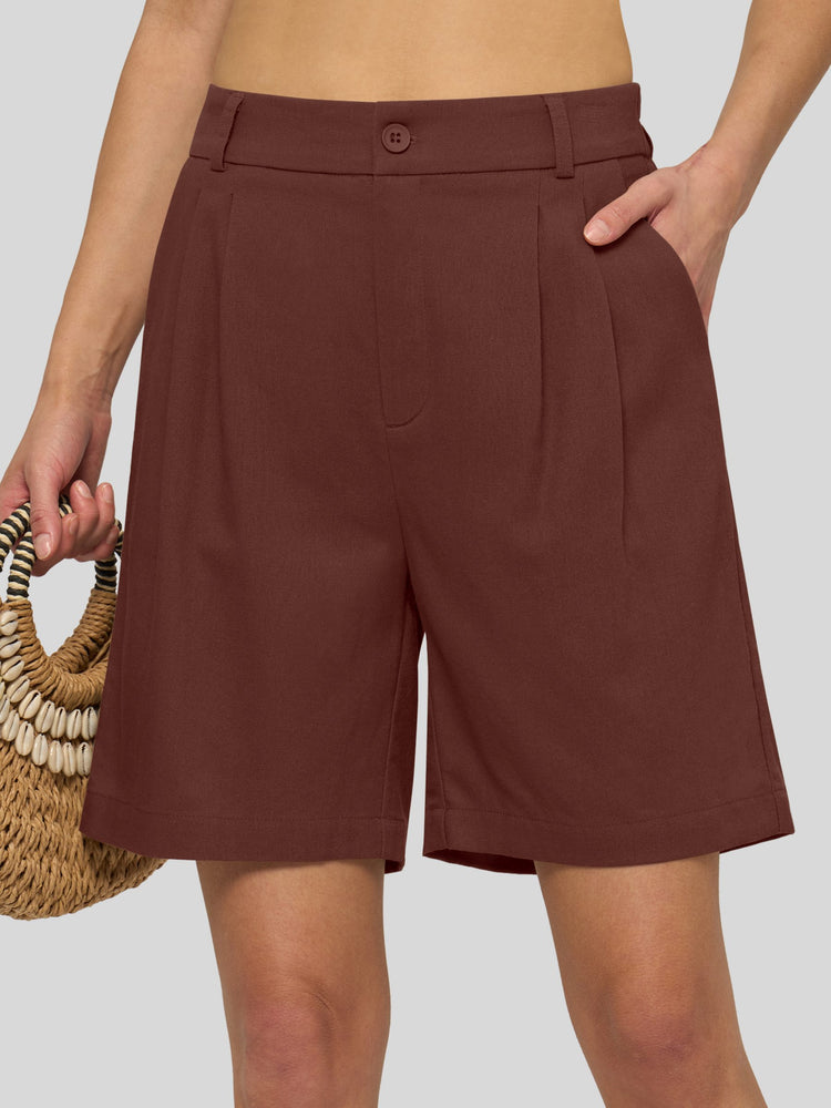 Willit Women's Pleated Linen Shorts 10 Inch 