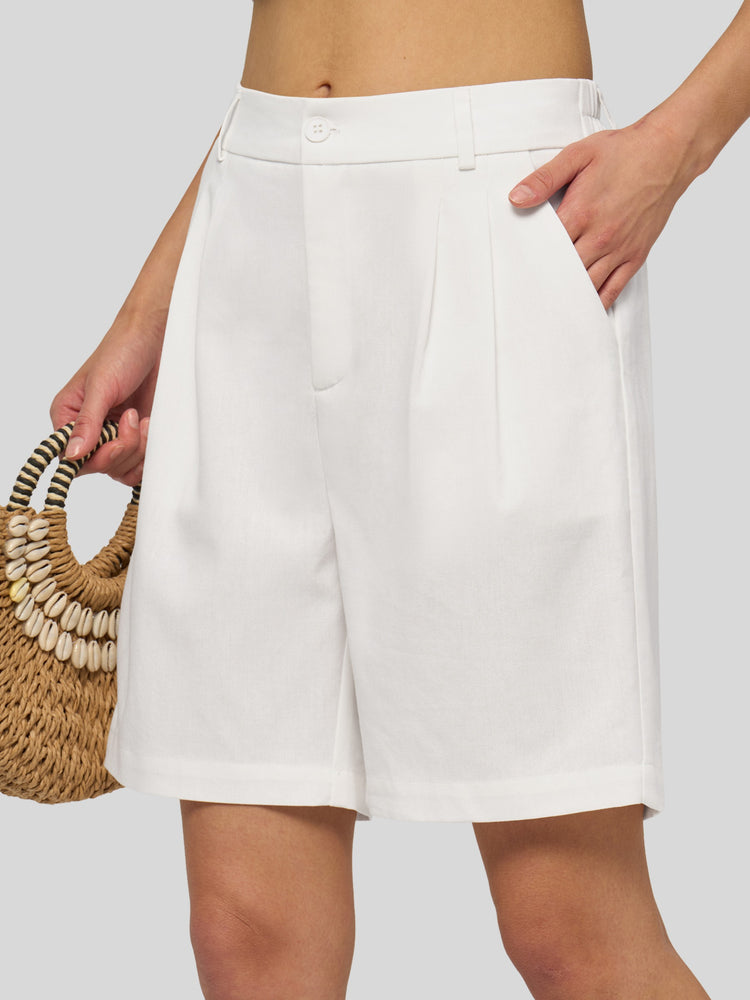 Willit Women's Pleated Linen Shorts 10 Inch 