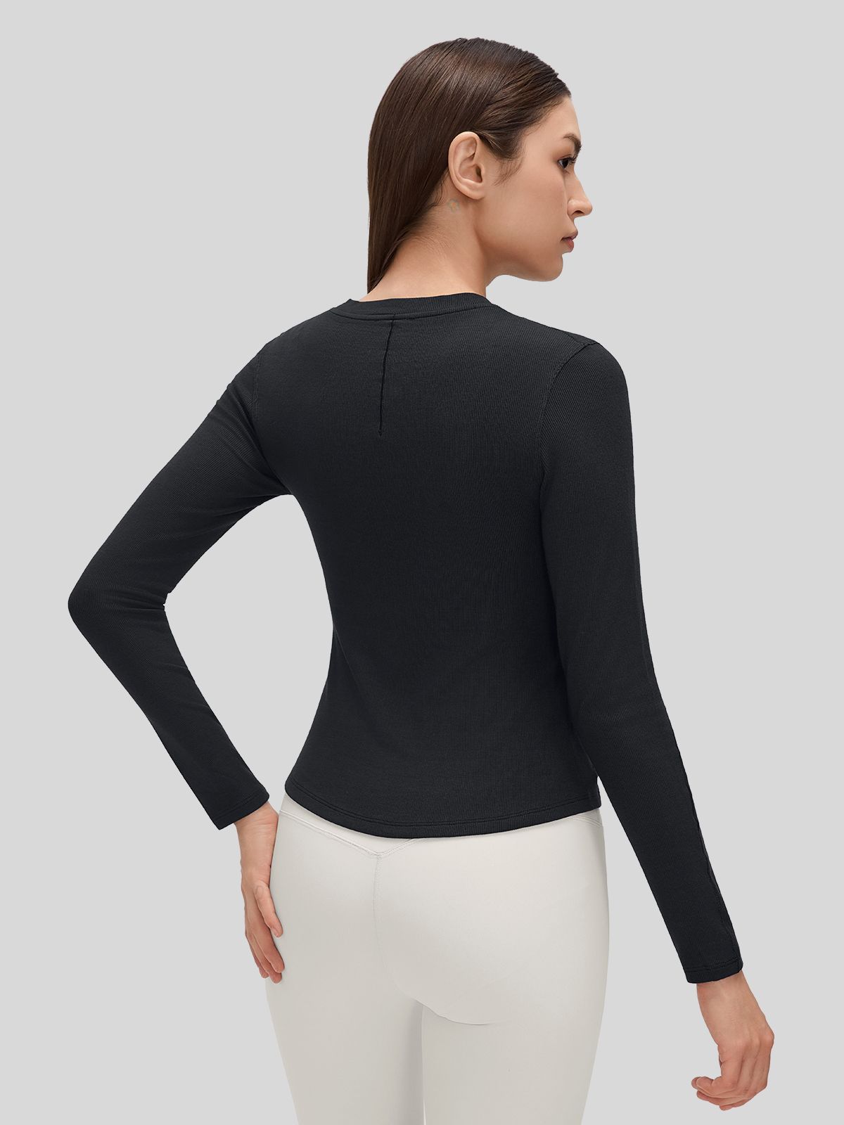Women_sRibbed Henley Long Sleeve Top 