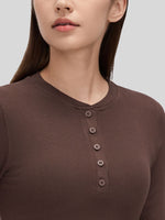 Women_sRibbed Henley Long Sleeve Top 