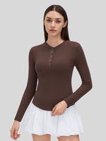 Women_sRibbed Henley Long Sleeve Top 