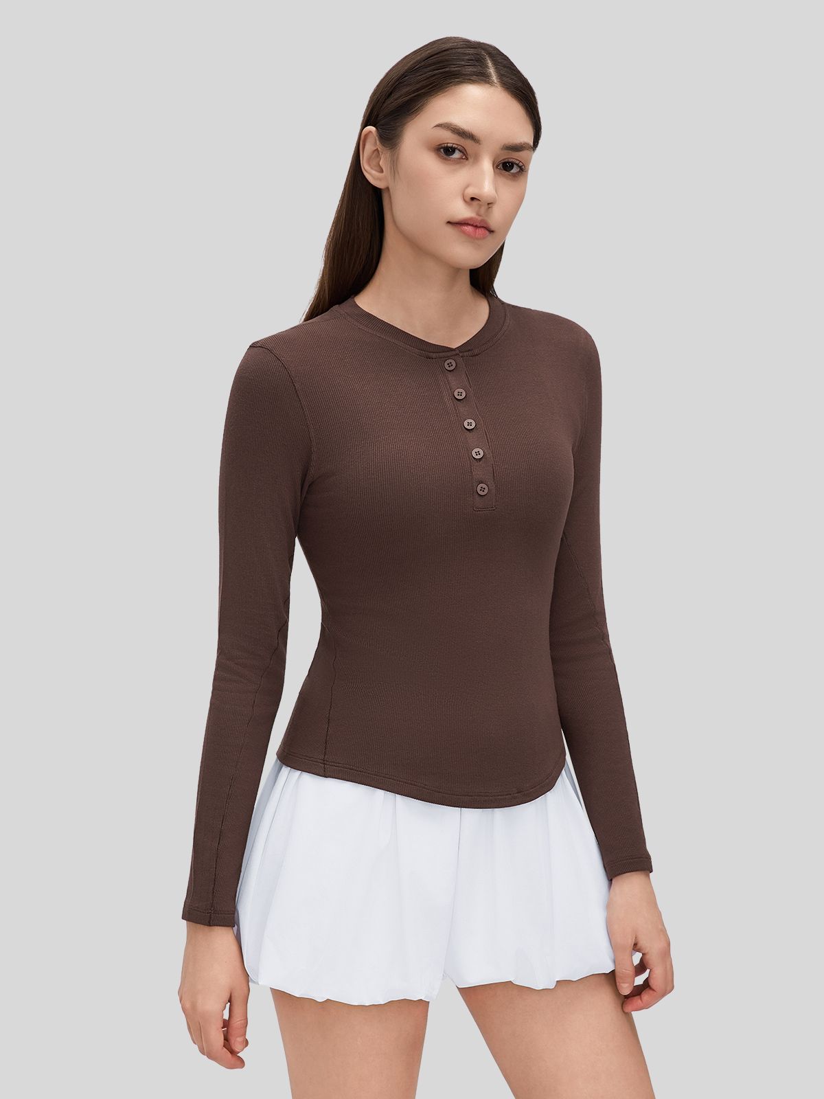 Women_sRibbed Henley Long Sleeve Top 