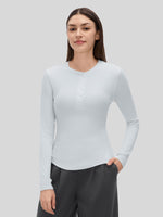 Women_s Ribbed Henley Long Sleeve Top 