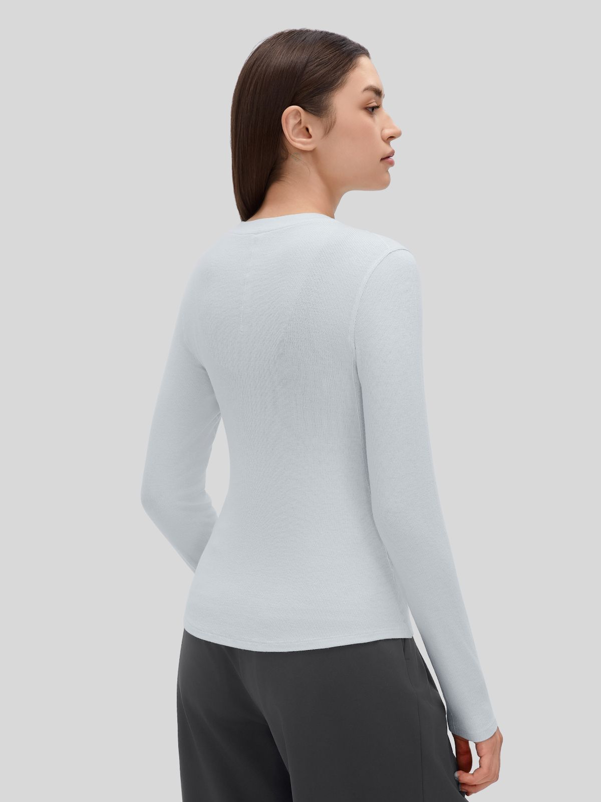 Women_s Ribbed Henley Long Sleeve Top 