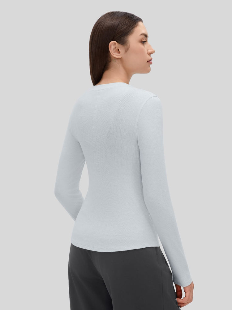 Women_s Ribbed Henley Long Sleeve Top 