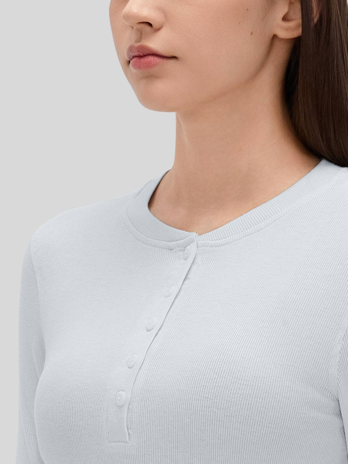 Women_s Ribbed Henley Long Sleeve Top 