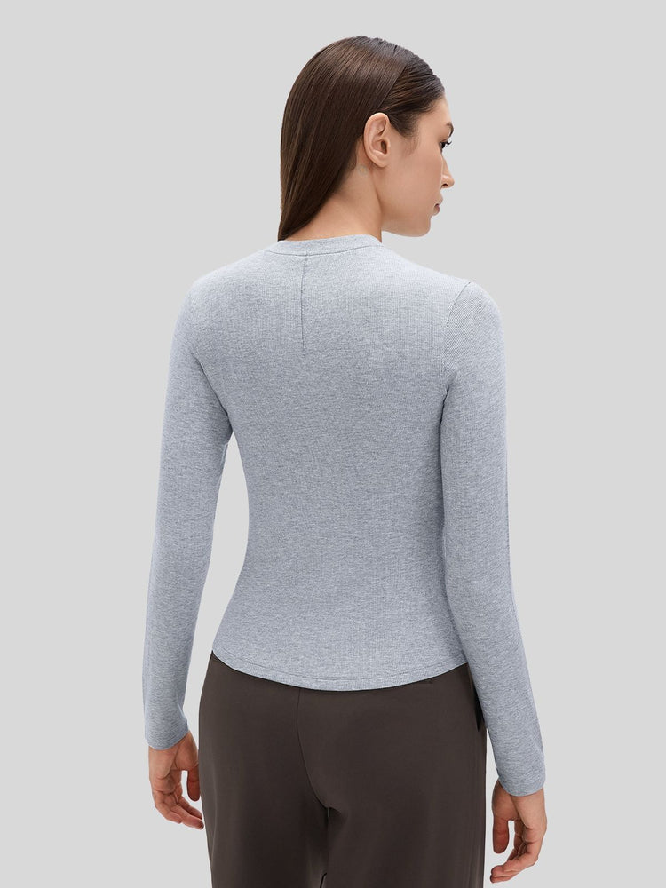 Women_sRibbed Henley Long Sleeve Top 