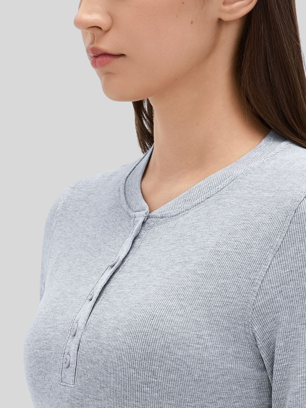 Women_sRibbed Henley Long Sleeve Top 