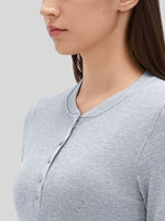 Women_sRibbed Henley Long Sleeve Top 