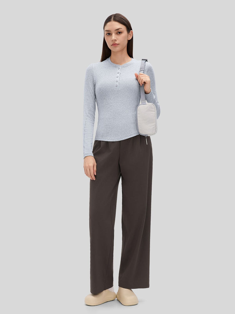 Women_sRibbed Henley Long Sleeve Top 
