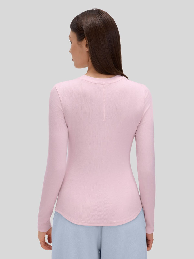 Women_s Ribbed Henley Long Sleeve Top 