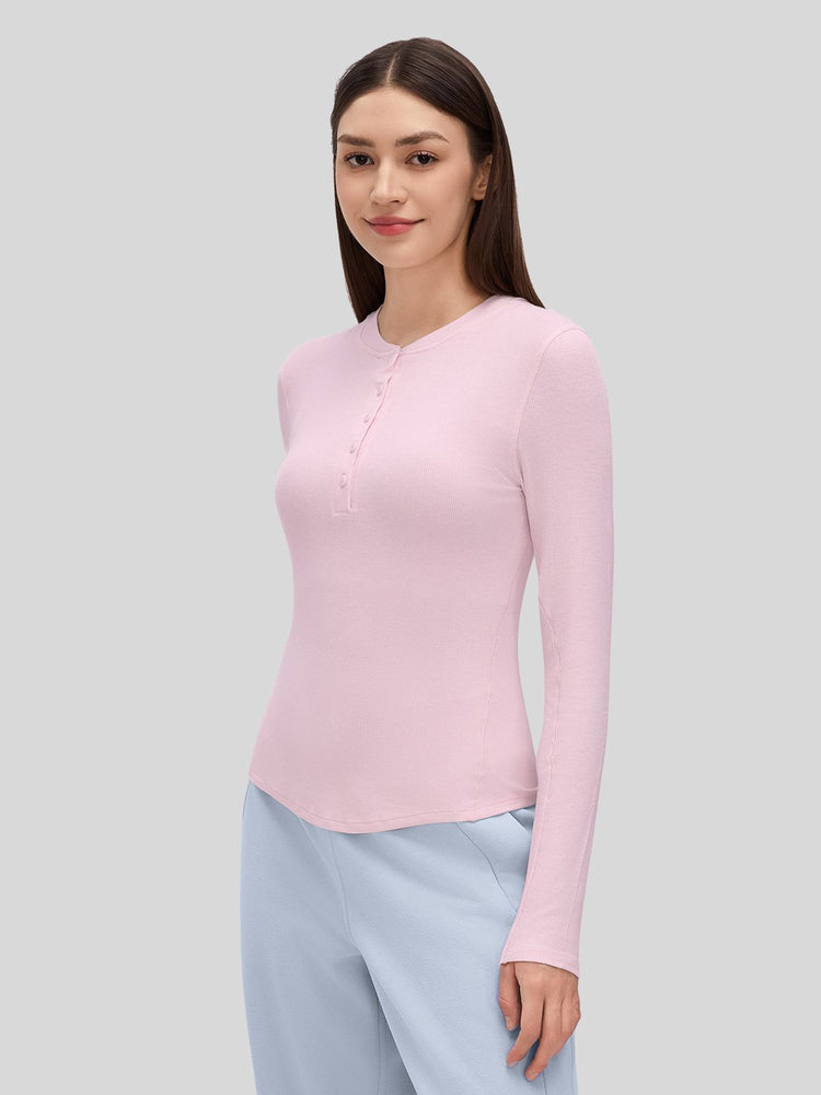 Women_s Ribbed Henley Long Sleeve Top 