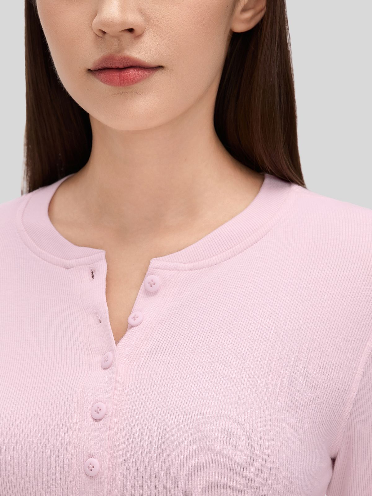 Women_s Ribbed Henley Long Sleeve Top 