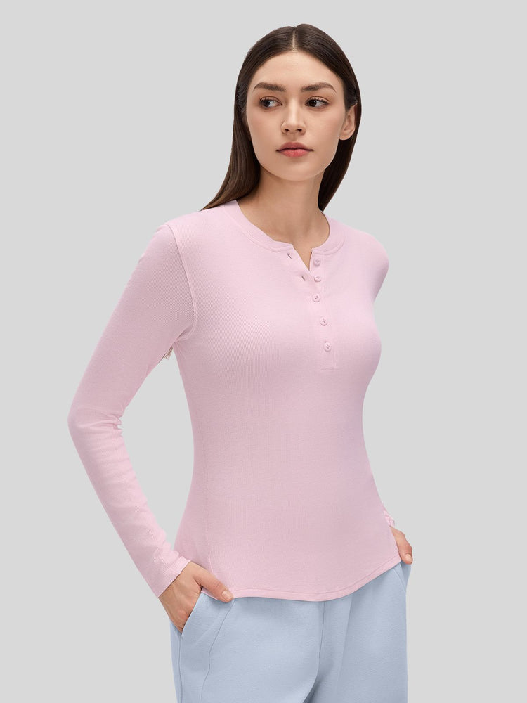 Women_s Ribbed Henley Long Sleeve Top 