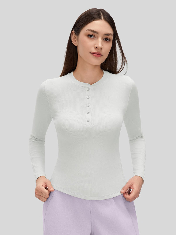Women_s Ribbed Henley Long Sleeve Top 