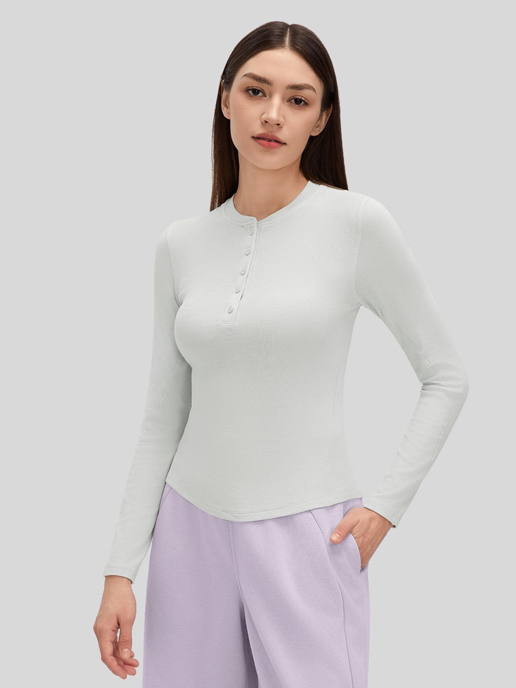 Women_s Ribbed Henley Long Sleeve Top 