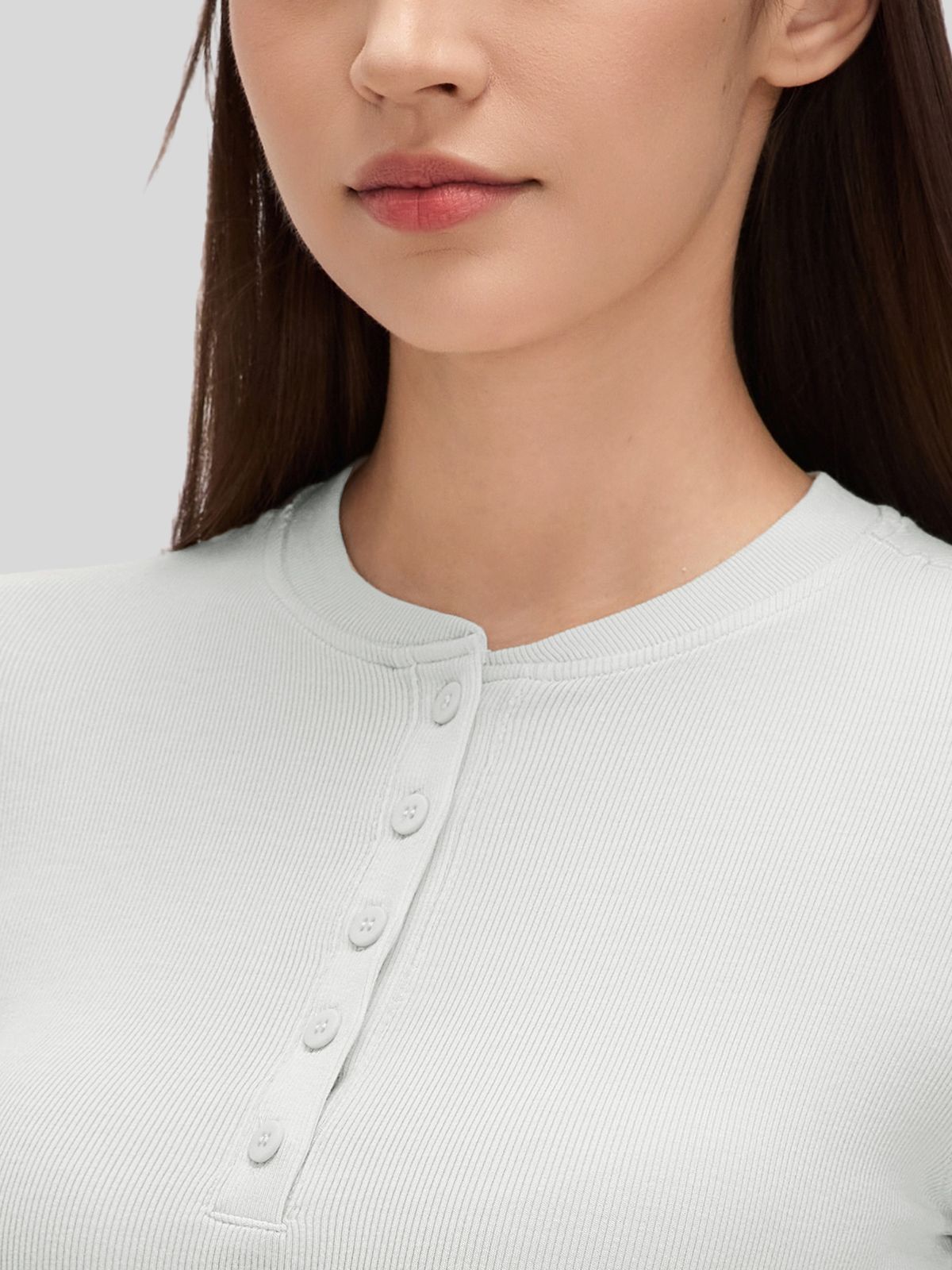 Women_s Ribbed Henley Long Sleeve Top 