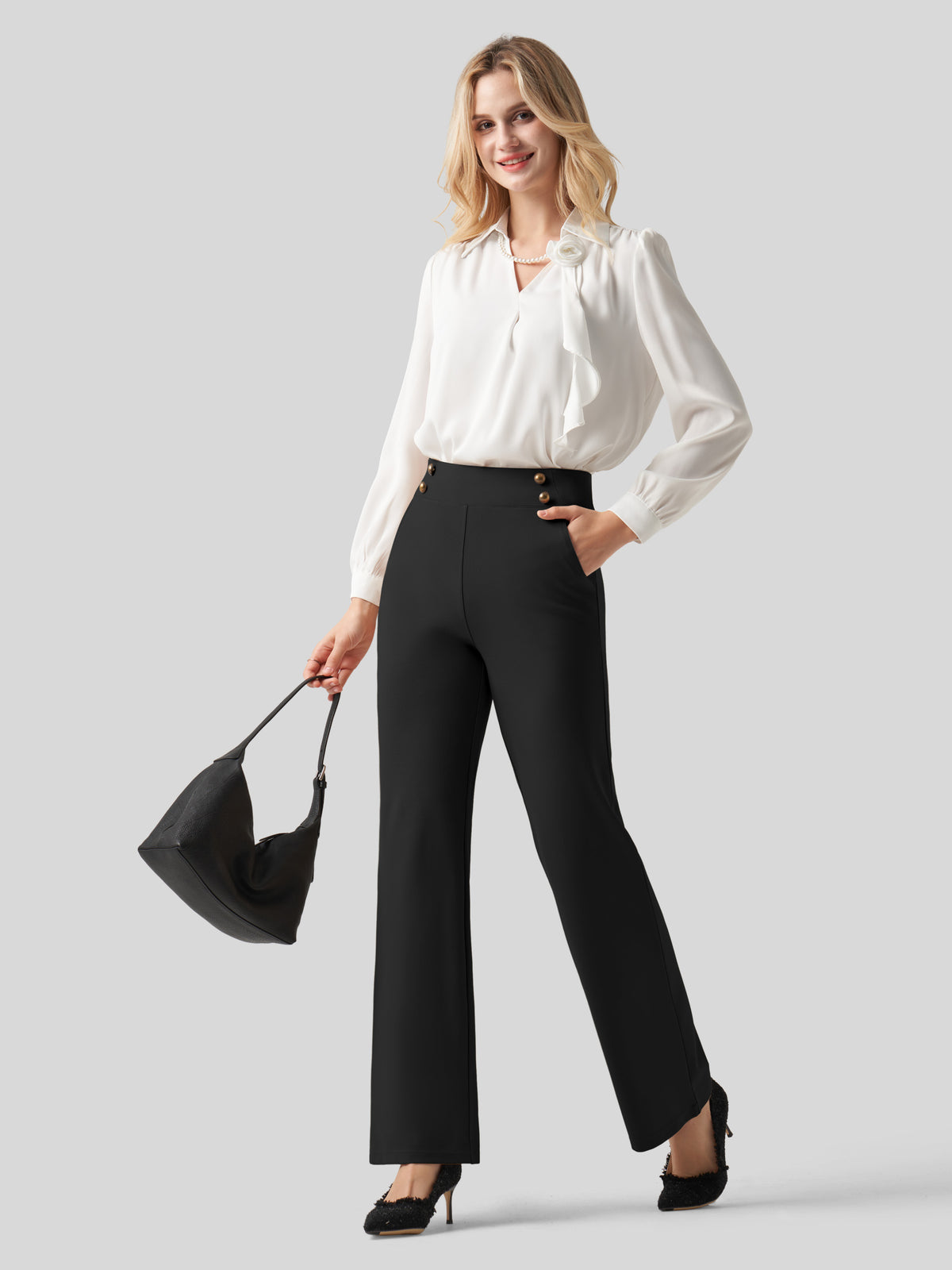 Willit Women's Smooth Wide Leg Dress Pants 33 Inch 