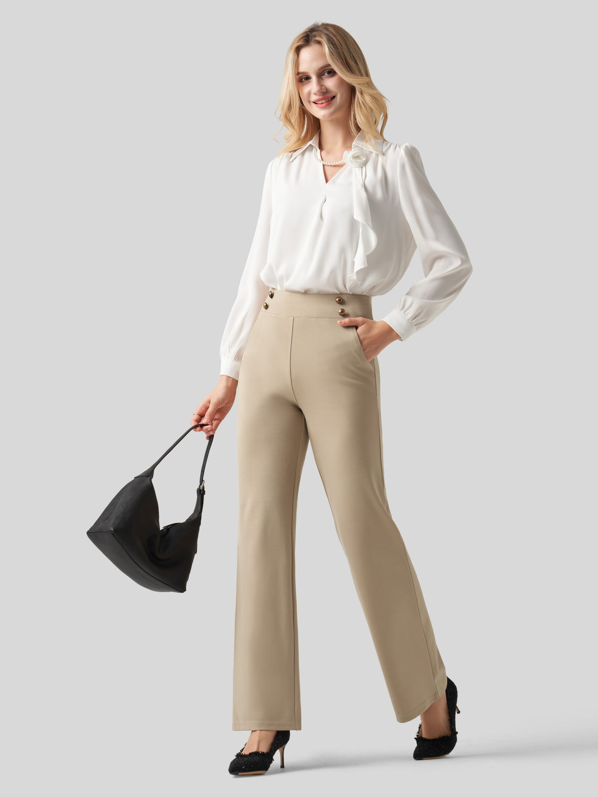 Willit Women's Smooth Wide Leg Dress Pants 33 Inch 