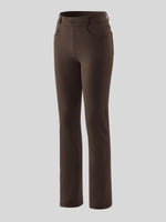 A pair of dark brown straight-leg pants shown on a ghost mannequin Women's Yoga Dress Pants 