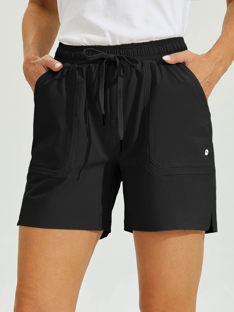 Women wearing comfortable shorts with a drawstring 