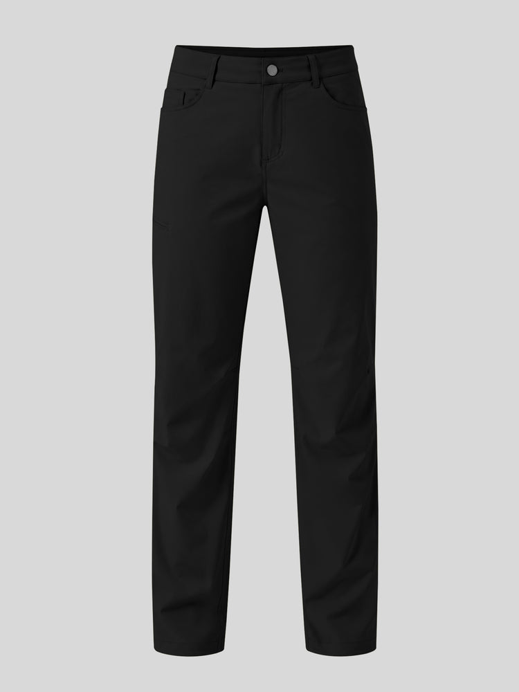 Women's Black regular-fit trousers shown flat 