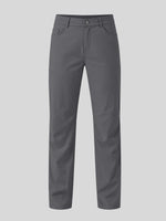 A pair of dark gray straight-leg pants shown flat 