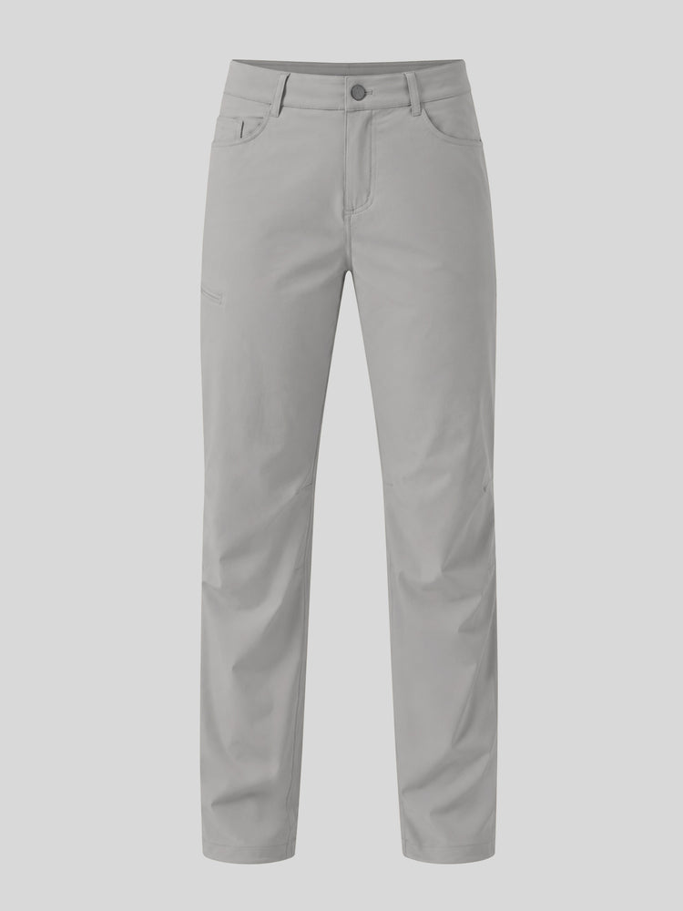 A pair of light gray straight-leg pants shown flat  