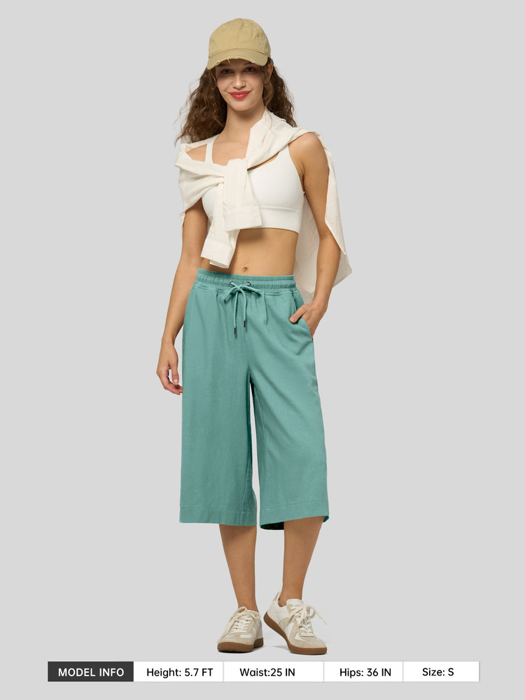 Willit Women's Wide-Leg Linen Capri -