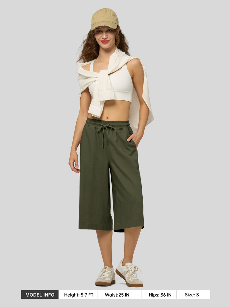 Willit Women's Wide-Leg Linen Capri -