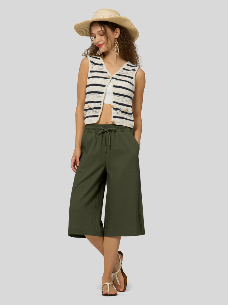Willit Women's Wide-Leg Linen Capri -