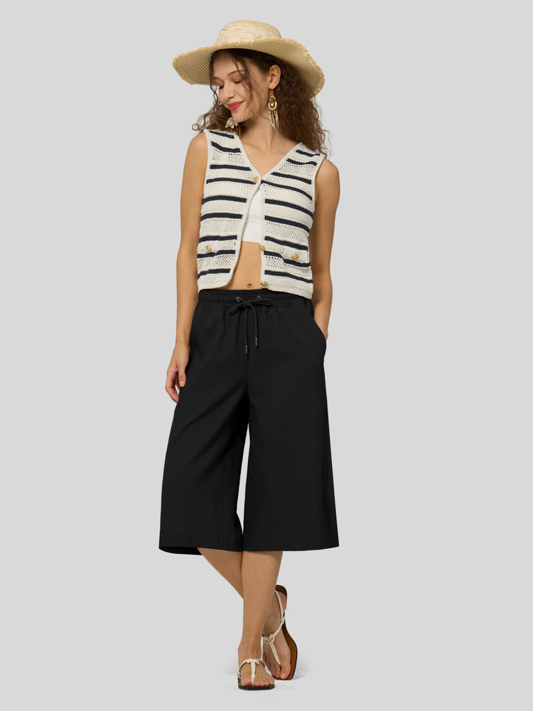 Willit Women's Wide-Leg Linen Capri -