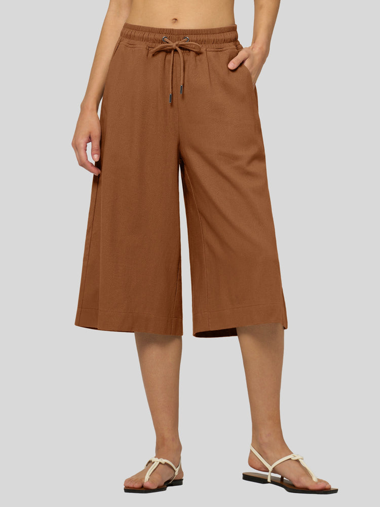 Willit Women's Wide-Leg Linen Capri 