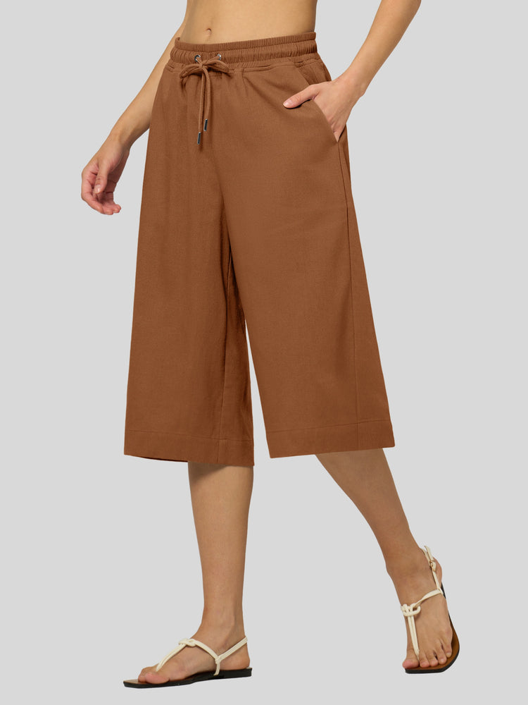 Willit Women's Wide-Leg Linen Capri 