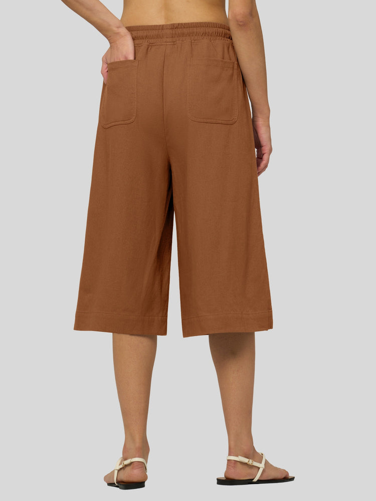 Willit Women's Wide-Leg Linen Capri 