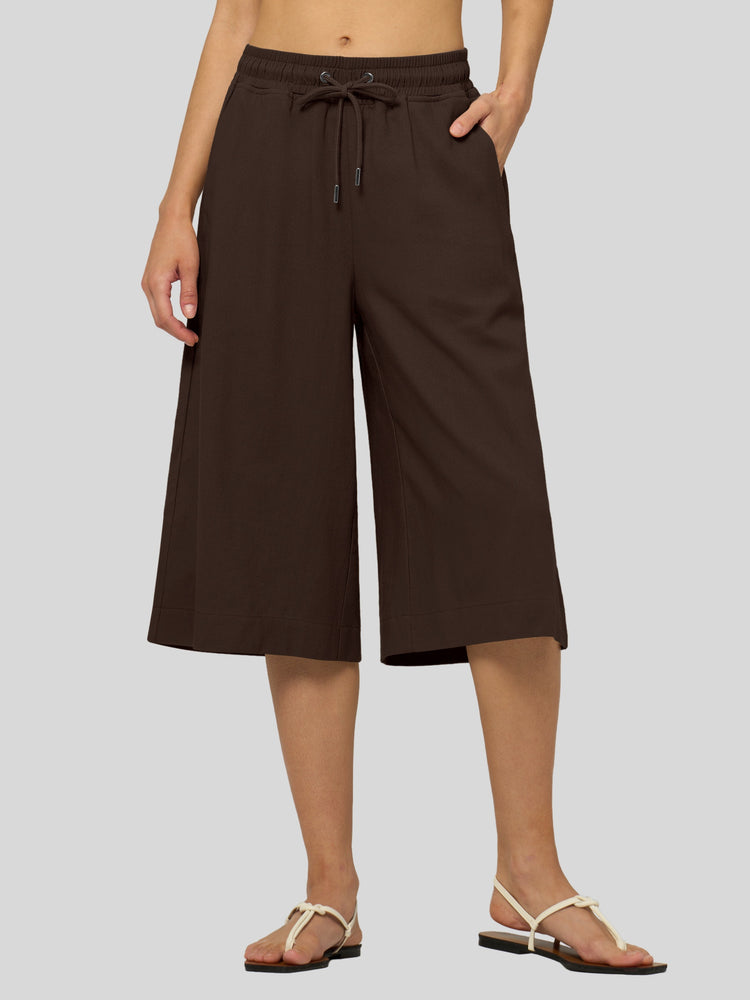 Willit Women's Wide-Leg Linen Capri 