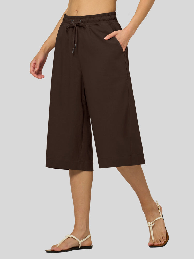 Willit Women's Wide-Leg Linen Capri 