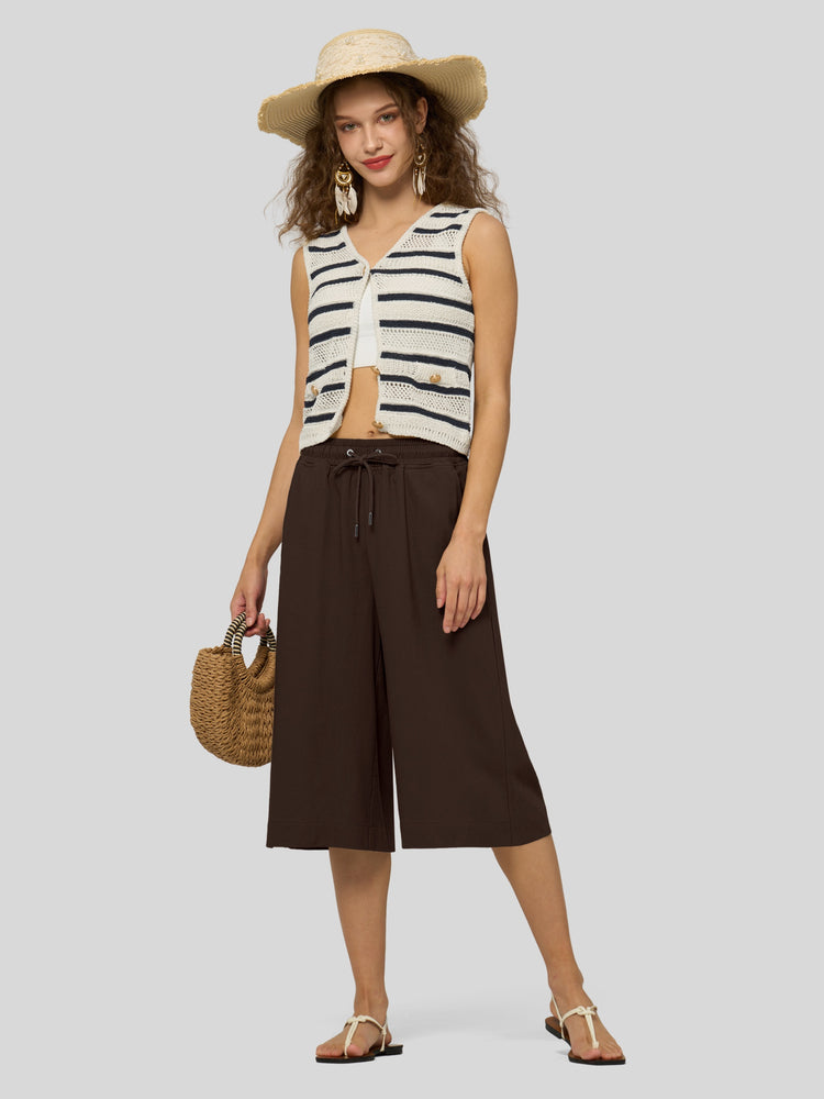Willit Women's Wide-Leg Linen Capri 