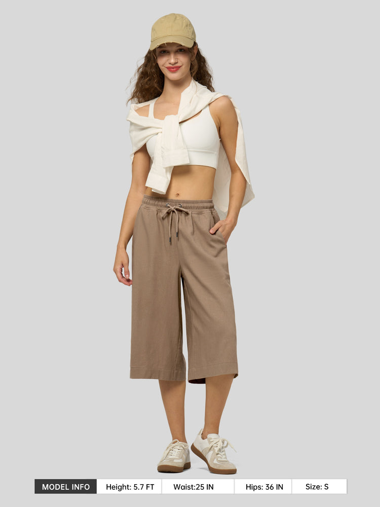 Willit Women's Wide-Leg Linen Capri 