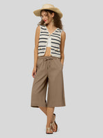 Willit Women's Wide-Leg Linen Capri 