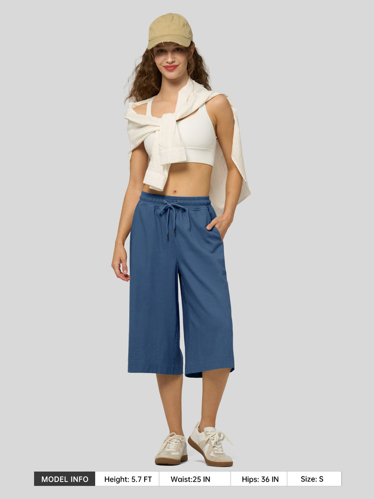Willit Women's Wide-Leg Linen Capri -