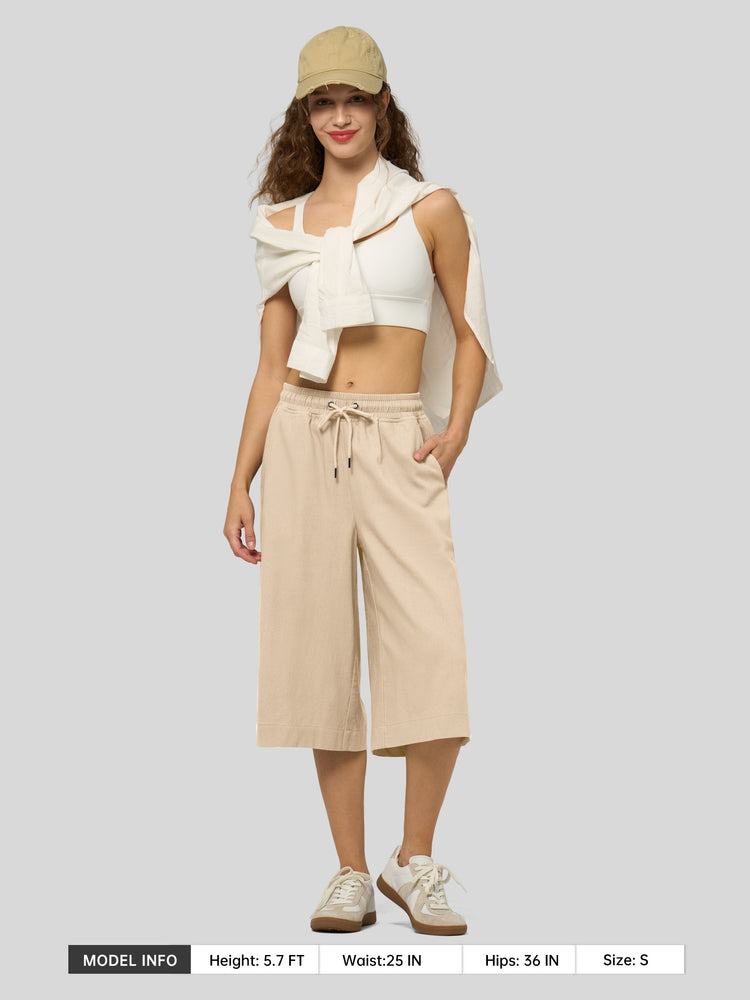 Willit Women's Wide-Leg Linen Capri -