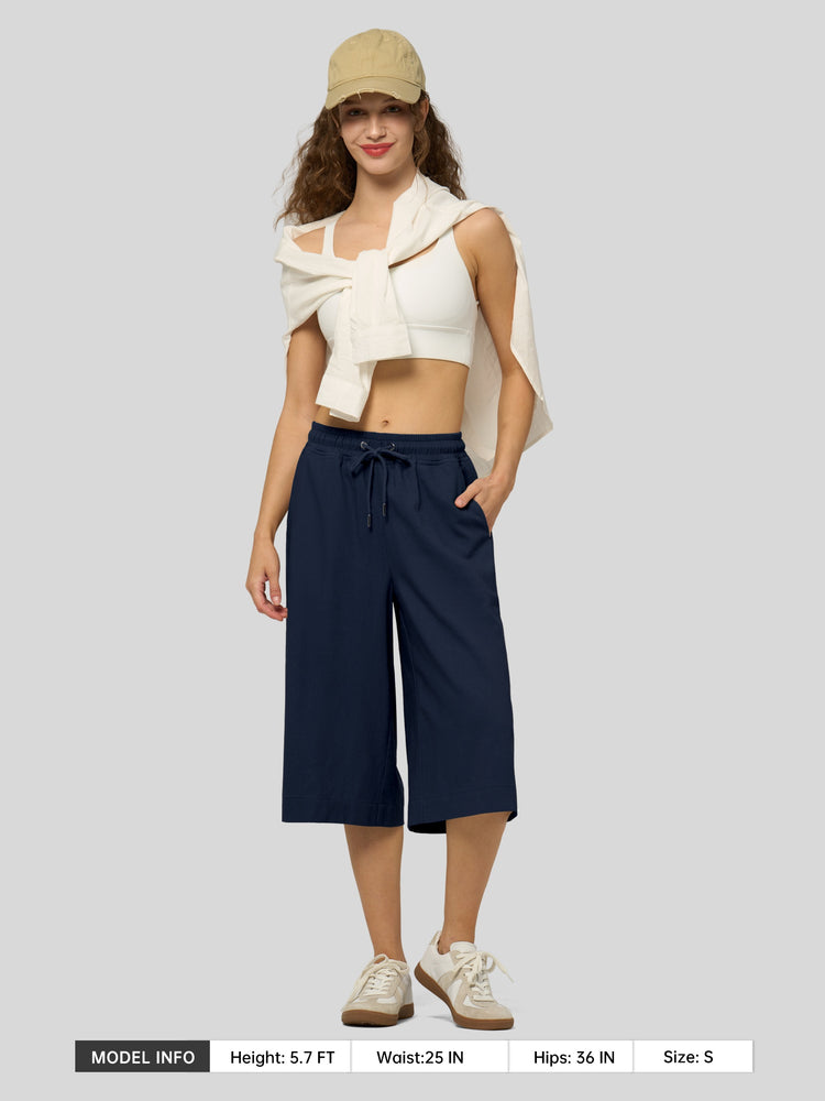 Willit Women's Wide-Leg Linen Capri -