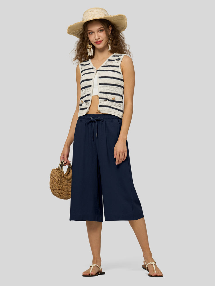 Willit Women's Wide-Leg Linen Capri -